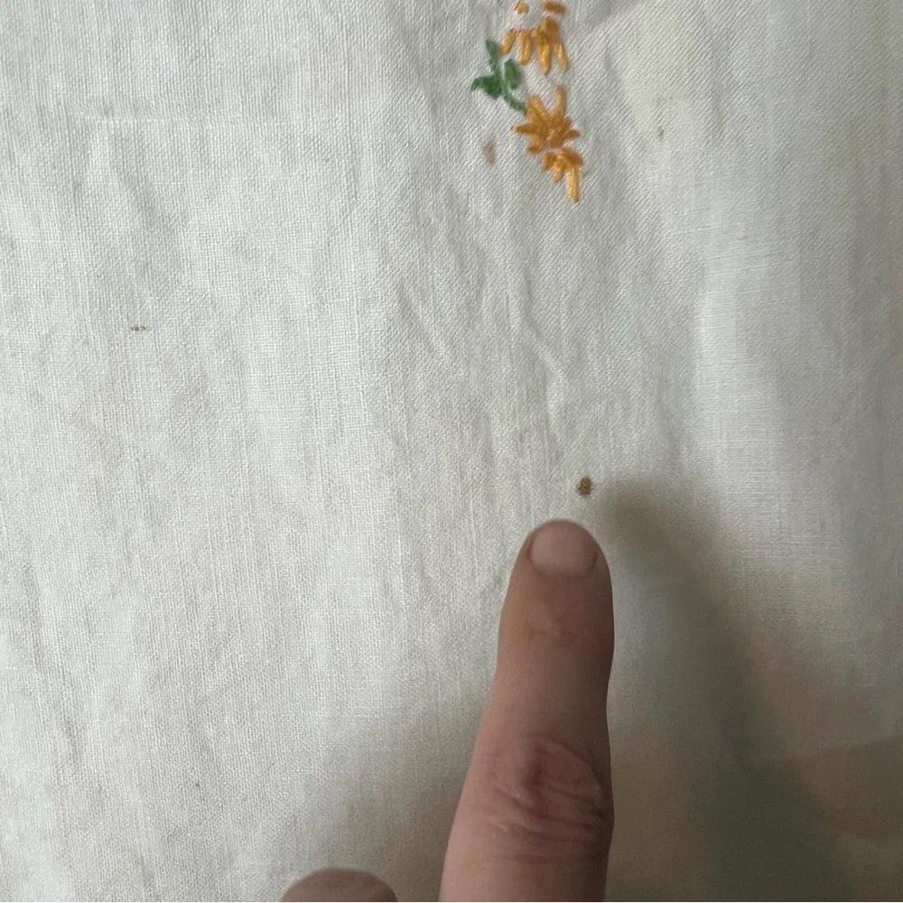 Vintage Hand Embroidered Square Table‎ Cloth Floral 35”x35” White Orange Yellow